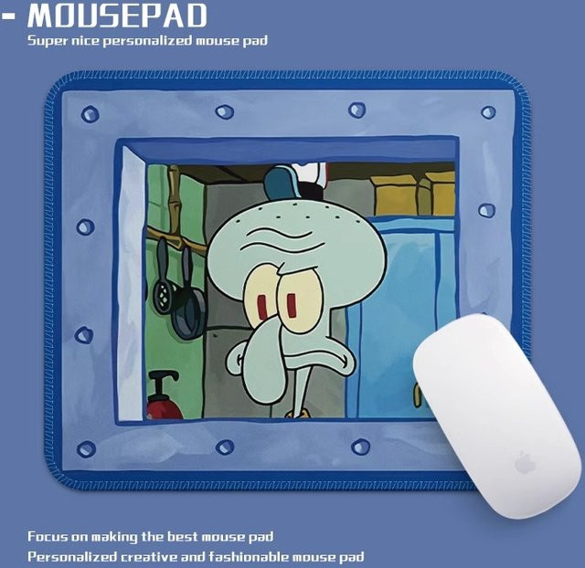 Wasserdichtes Leder Mauspad mit SpongeBob Schwammkopf und Patrick Star Motiv in Blau von Potdemiel - Bild 1