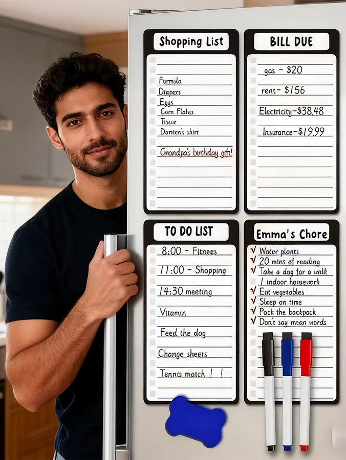 5er-Set Magnetische Kühlschrank-Nachrichtentafeln in Weiß, wiederverwendbare Whiteboards inklusive Marker als Einkaufslisten-Planer für deine Küche - Bild 6