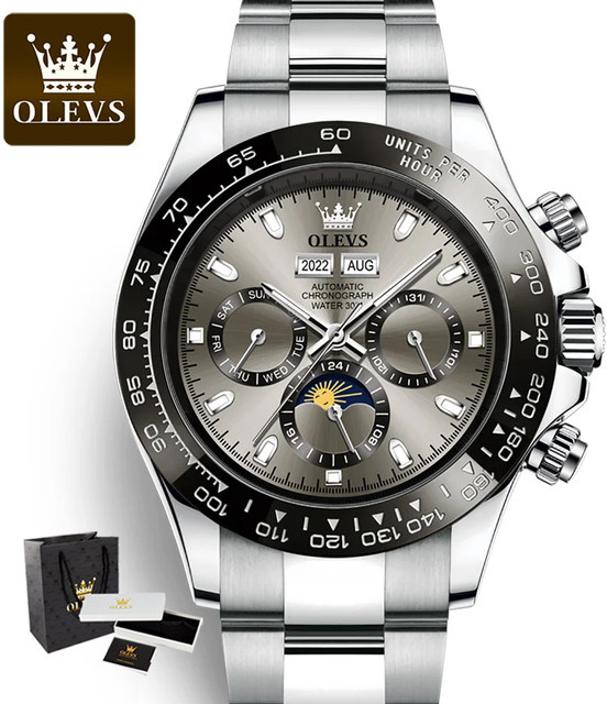 OLEVS Armbanduhr Automatik, Edelstahl, Silver Black, Herren - Bild 1