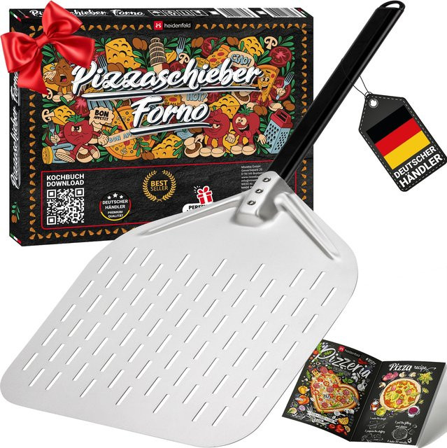 Heidenfeld Forno Pizzaschieber aus Aluminium und Edelstahl, Silber, 33 cm - Bild 1