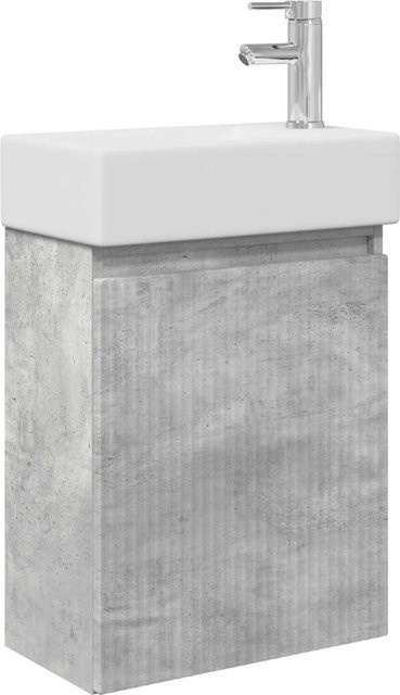 vidaXL Badezimmer Waschtischunterschrank mit Wasserhahn in Betongrau, modern und wandmontiert - Bild 1
