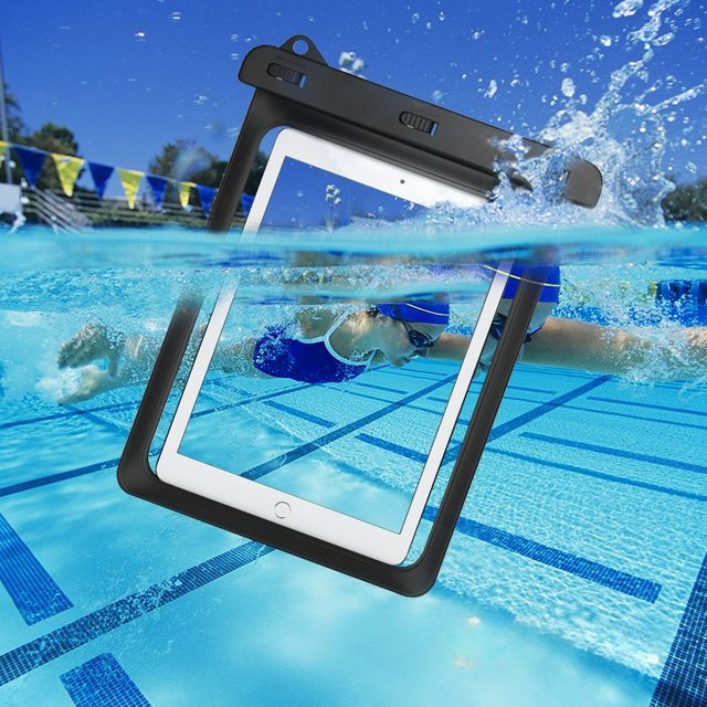 HAISSKY Wasserdichte Schutztasche für Tablets bis 15 Zoll, transparente Umhängetasche für iPad Pro, Air und andere Geräte, Schwarz - Bild 1