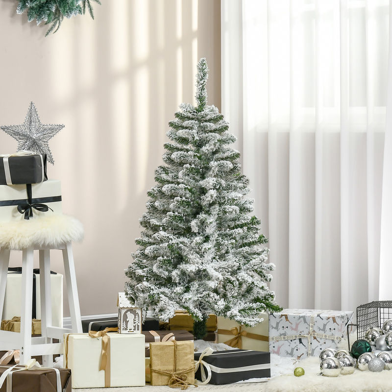 HOMCOM Künstlicher Weihnachtsbaum mit Schnee in Grün und Weiß, 120 cm Kiefernbaum mit 200 Spitzen und Metallständer für deine Weihnachtsdekoration - Bild 2