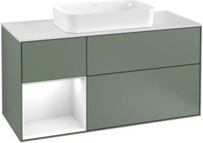 V&B Waschtischunterschrank Finion mit Wandbeleuchtung, Breite: 120 cm, Tiefe: 50,1 cm, Höhe: 50,1 cm, lackiert in Olivenmatt - Bild 1