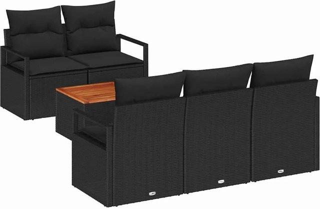 vidaXL Garten-Sofa-Set aus Poly Rattan mit Kissen, 6-teilig, Schwarz, modern, pulverbeschichtet - Bild 1