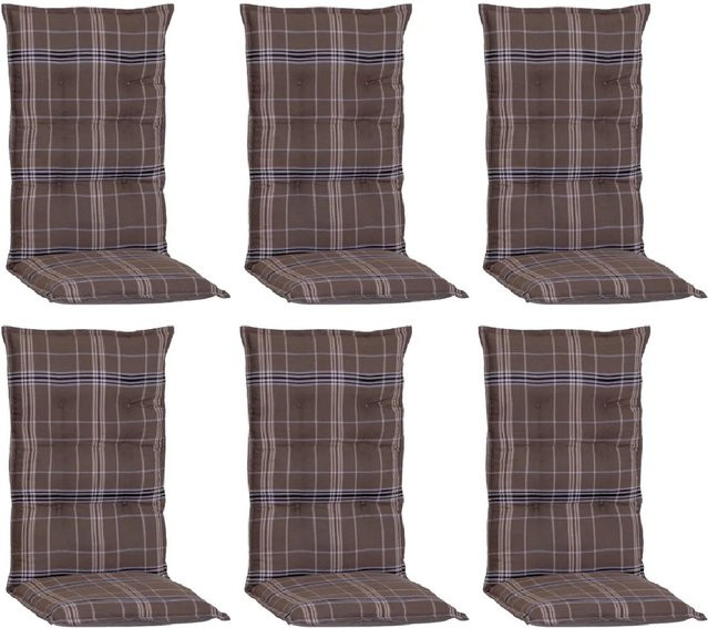 Beo Sitzauflage Hochlehner Brilon 6er-Set Karo Braun aus Polyester, B/T/H: 50 x 50 x 118 cm - Bild 1