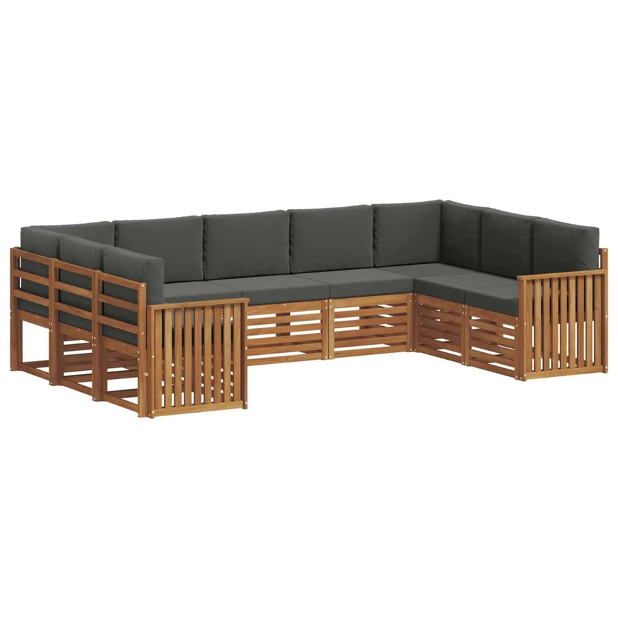 vidaXL Sofagarnitur 9-teilig aus Massivholz Akazie in Natur und Anthrazit mit L-Form und Polsterkissen - Bild 2