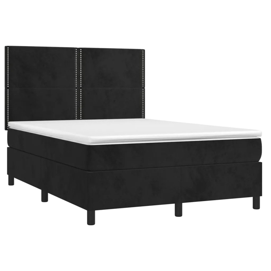 vidaXL Boxspringbett mit Matratze in Schwarz aus Samt mit LED-Unterbettbeleuchtung und USB-Ladeport, B/T: 140 x 190 cm - Bild 2