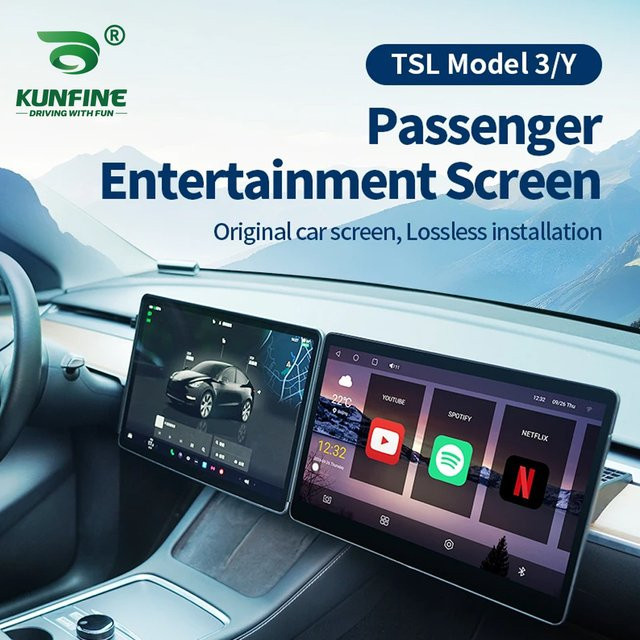 KUNFINE 15,6 Zoll Android Auto und Apple CarPlay Steuergerät für Tesla Modell 3/Y, Copilot Monitor für Passagier-Unterhaltung, Schwarz - Bild 1