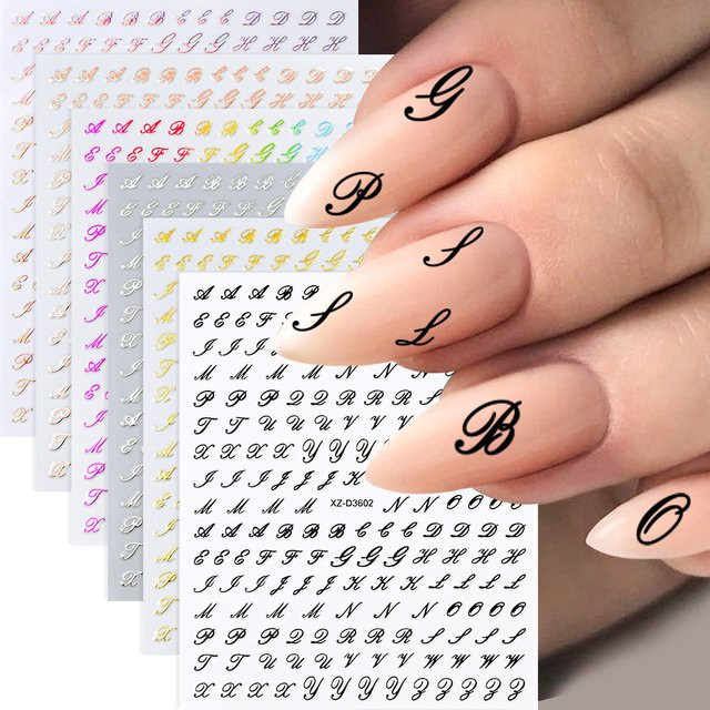 HotPress Nagelaufkleber, 3D Englisch Buchstaben, Schwarz/Weiß, Unisex - Bild 1