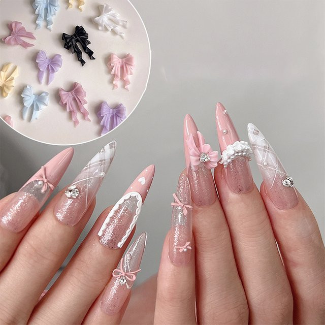 HNKMP Nagelkunst-Accessoires, 50 Stück, Bunte 3D-Harz-Schleifen, Glänzend - Bild 1