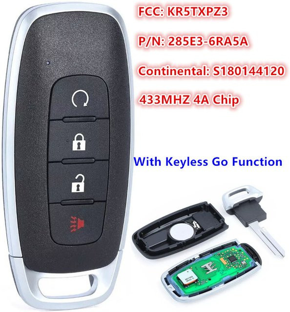 KEYECU Keyless Smart Remote Key Fob mit 4 Tasten und 433 MHz 4A Chip für Nissan Pathfinder Kicks Rogue, Farbe: Schwarz - Bild 1