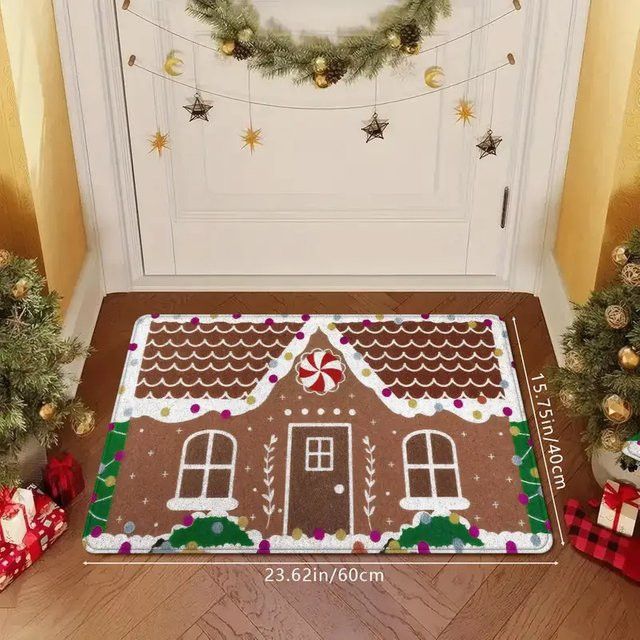 VIKAMA Weihnachts-Lebkuchenhaus Fußmatte für Eingangsbereich und Küche - Bild 1
