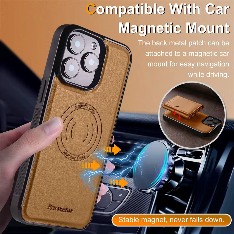 EUCAGR 2-in-1 Magnetische Kabellose Ladehülle aus PU-Leder für iPhone Modelle in Schwarz und Braun - Bild 2