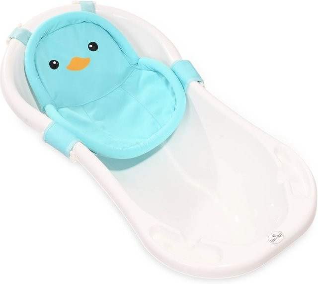 Lorelli Baby Badenetz Pinguin in Blau mit Kunststoff-Clips für die Badewanne ab Geburt - Bild 1