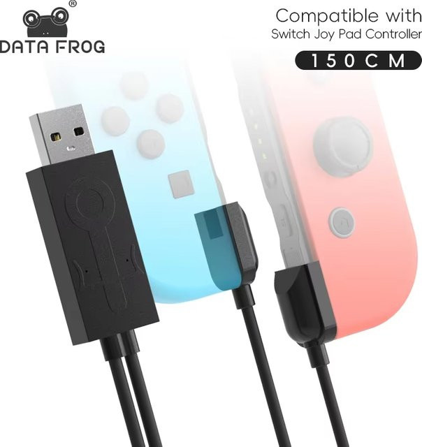 DATA FROG 2-in-1 Joy Pad Ladekabel für Nintendo Switch und Switch OLED, Schwarz, Länge: 1,5 m - Bild 1