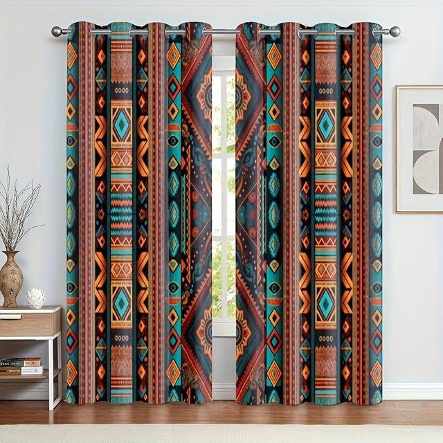 2er-Set Boho Vorhänge von Yiran Furniture mit Mandala- und Elefanten-Print, halbtransparent, Mehrfarbig, Breite: 170 cm, Höhe: 200 cm - Bild 1