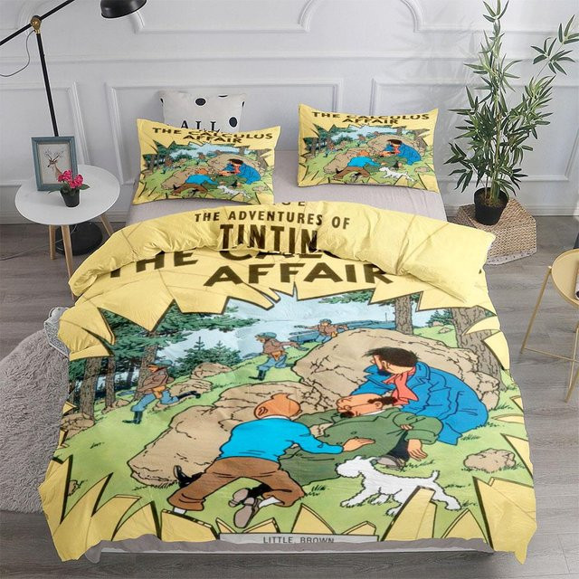 Tim und Struppi Kinder Bettwäsche Set mit Abenteuergeschichten in Gelb, B/H: 180 x 210 cm - Bild 1