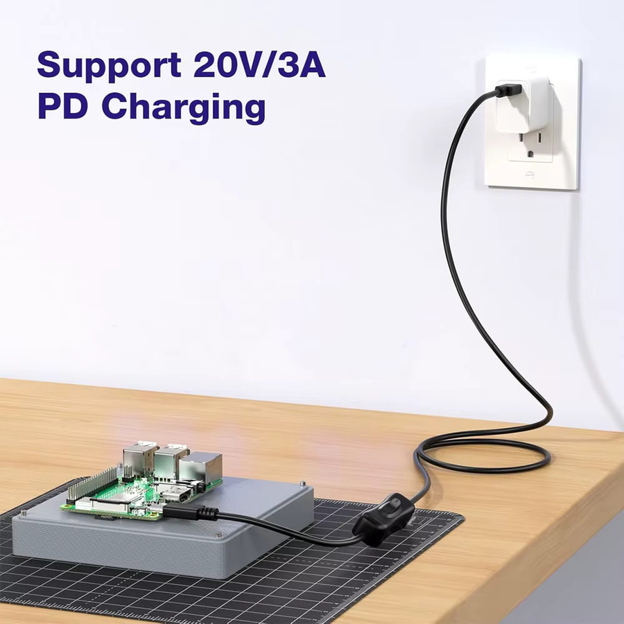 PD 65 W USB C auf USB C Schnellladekabel mit Netzschalter in Schwarz für Laptop und Smartphone - Bild 3