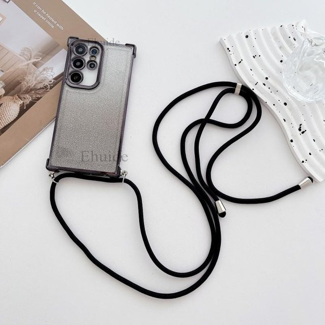 Stoßfeste Glitzer Hülle für Xiaomi Redmi Note 13 12 14 Pro 15C 14C 15 POCO X7 X6 F8 mit Crossbody Kordel Lanyard in Transparent und Grau - Bild 1