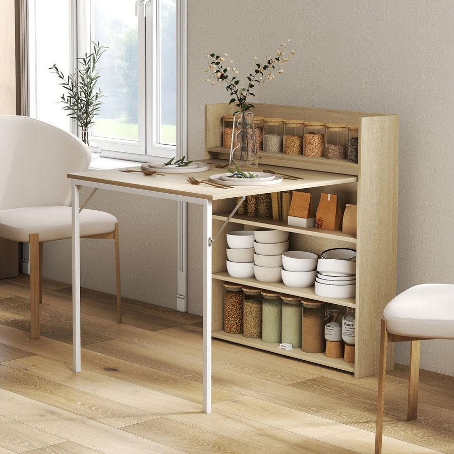 HOMCOM Klappbarer Esstisch mit 4-stufigem Regal in Eiche, moderner Küchentisch für 3 Personen, B/T/H: 78,5 x 91 x 93 cm - Bild 2