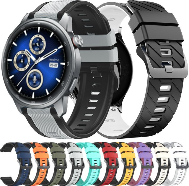 Uhrenarmband Silikon, Bicolor, Realme Watch S 2 3 Pro, 22 mm, Unisex - Bild 1