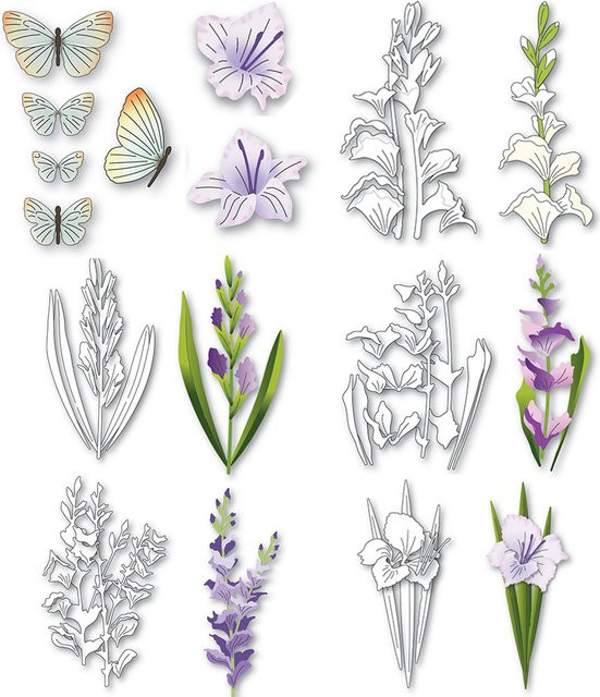 CYFUN DESIGN Gladiola Die Collection Stanzformen mit Blumenstiel, Blumen und Schmetterlingen in Multicolour für DIY Scrapbooking und Papierkarten - Bild 1