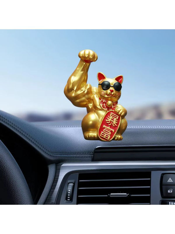 MagiDeal Lucky Cat Figur Big Muscle Arm in Gold aus Kunstharz als Feng Shui Dekoration - Bild 6