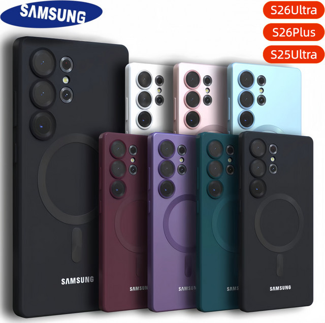 Samsung Galaxy S26 S25 Ultra S24 Plus Magnetische Silikon Schutzhülle mit MagSafe und Kamera-Objektivschutz in Schwarz - Bild 1