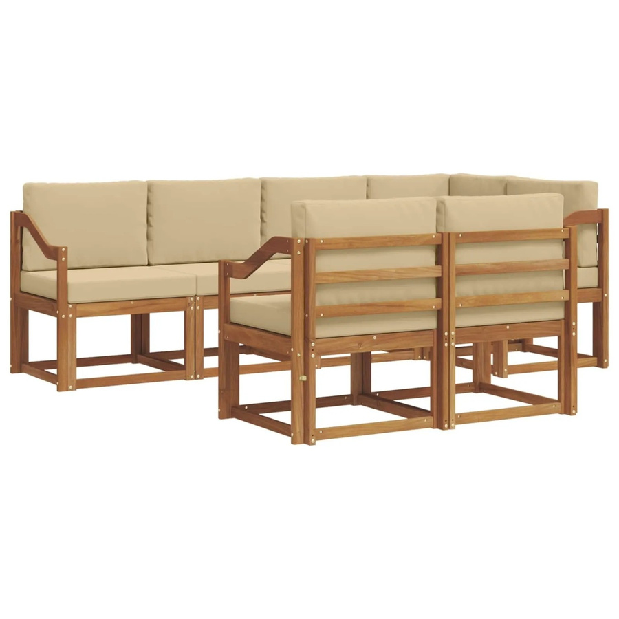 vidaXL Outdoor-Sofagarnitur aus Akazienholz in L-Form mit Kissen, 7-teilig, Natur und Beige - Bild 2
