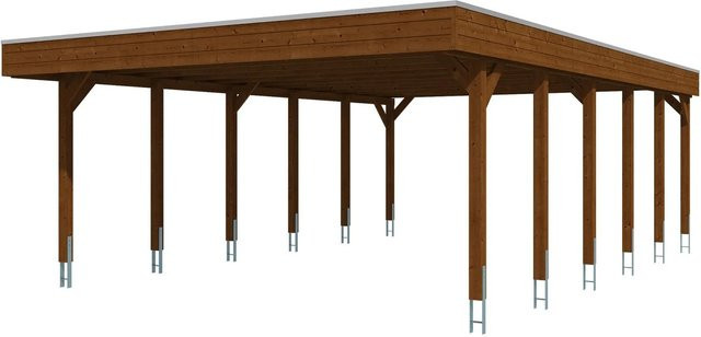 SKANHOLZ Carport Friesland aus Fichte mit Stahl-Dachplatten in Nussbaum Braun und Anthrazit, B: 546 cm, T: 860 cm - Bild 4