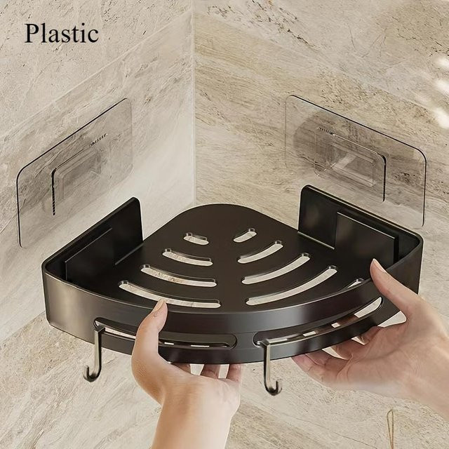 Yiran Furniture Eckregal für das Badezimmer in Dreiecksform, Wandmontage ohne Bohren, Grau - Bild 1