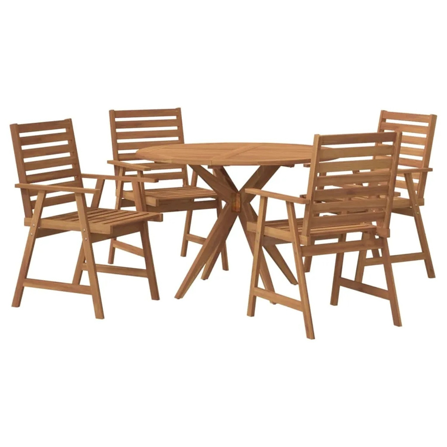 vidaXL 5-tlg Garten-Essgruppe Modell 64 aus Akazien-Massivholz in Braun mit rundem Tisch und Latten-Design - Bild 2