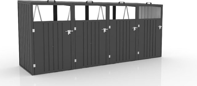 4er Mülltonnenbox aus verzinktem Stahl in Anthrazit, B/T/H: 320 x 80 x 122 cm - Bild 1