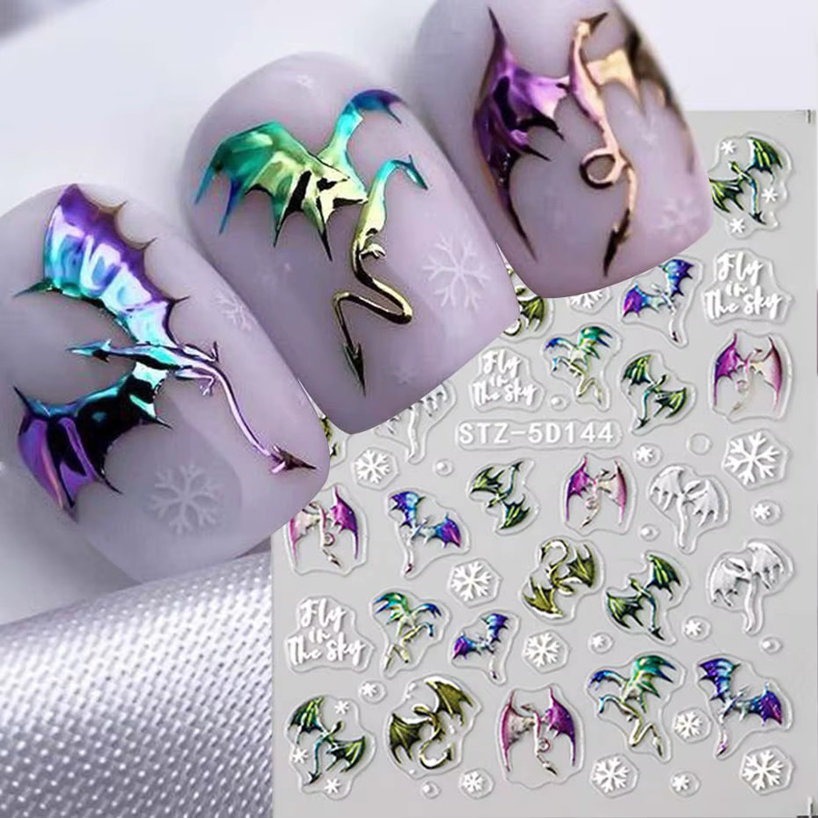 Drachen-Nagelaufkleber, Metallic, 5D geprägt, Bunt - Bild 2