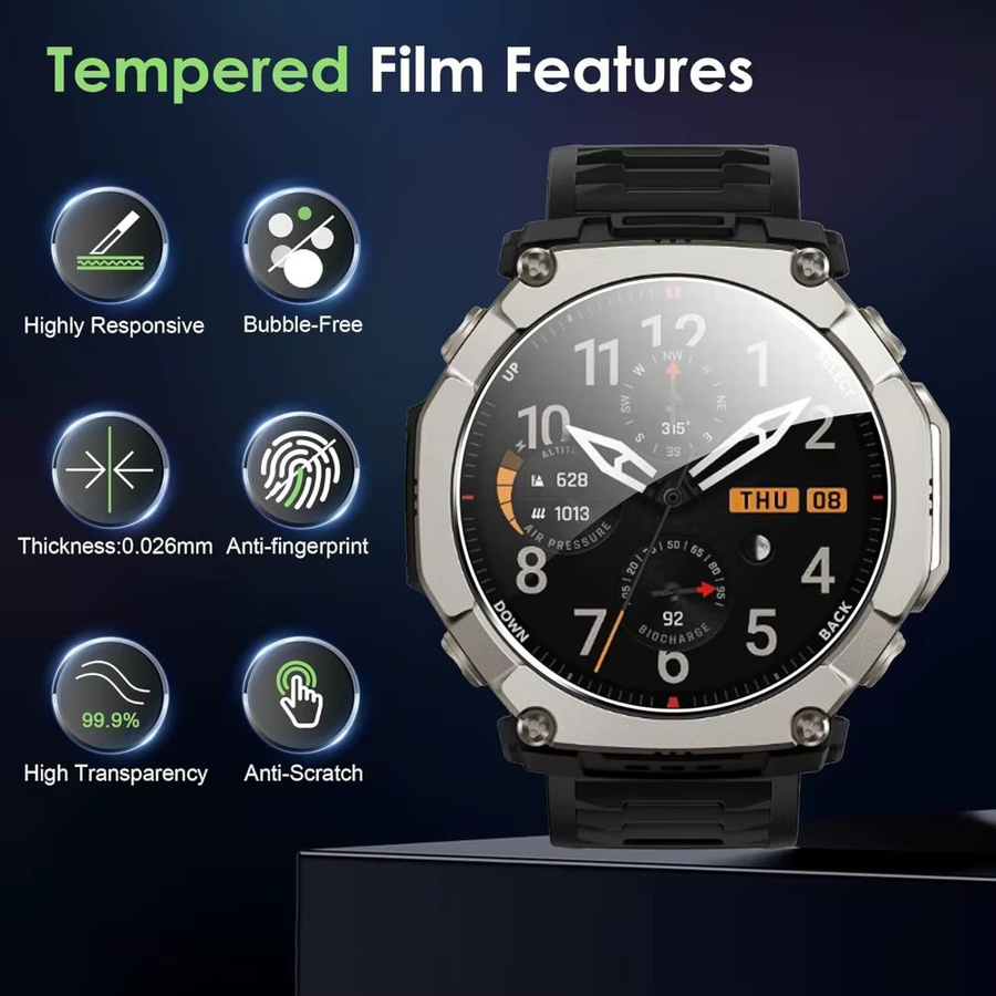 Amazfit T-Rex Ultra 2 Displayschutzfolie aus gehärtetem Glas mit automatischem Installationskit, transparent - Bild 2
