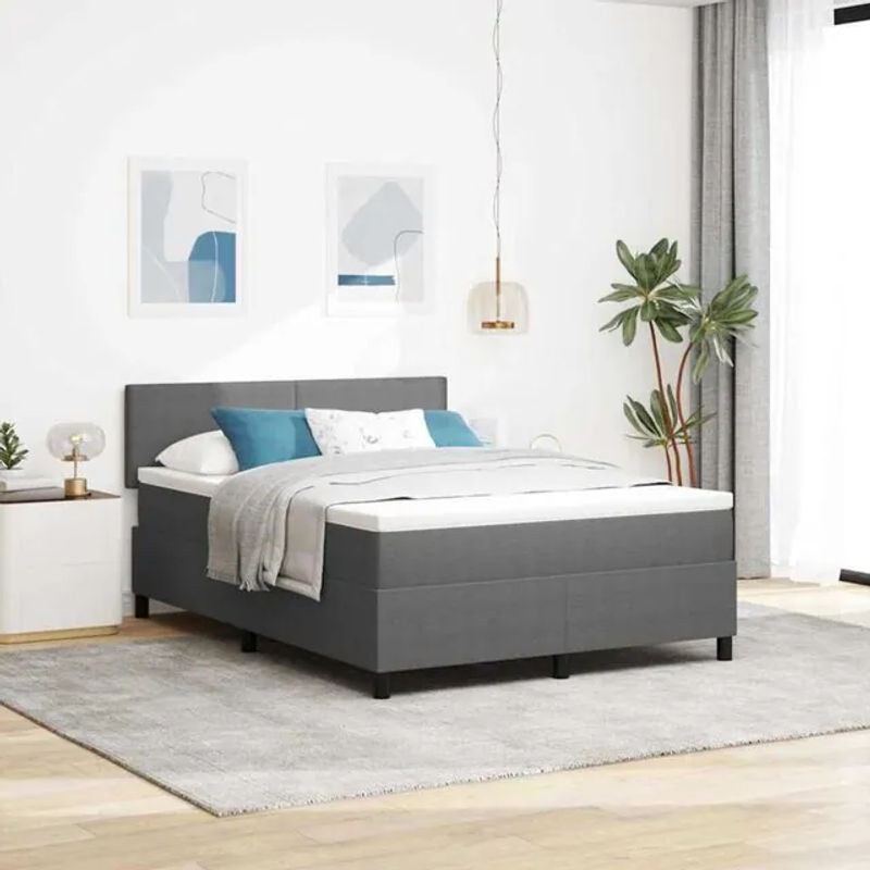 vidaXL Boxspringbett aus Stoff in Grau und Weiß, Modernes Design, B/T/H: 203 x 144 x 88 cm - Bild 1