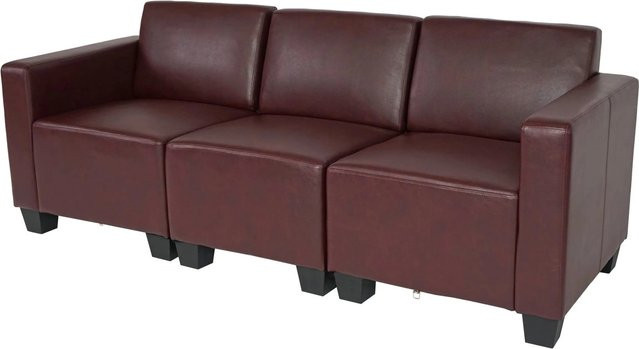 MCW Moncalieri Modular 3-Sitzer Sofa aus Kunstleder in Rot-Braun - Bild 2