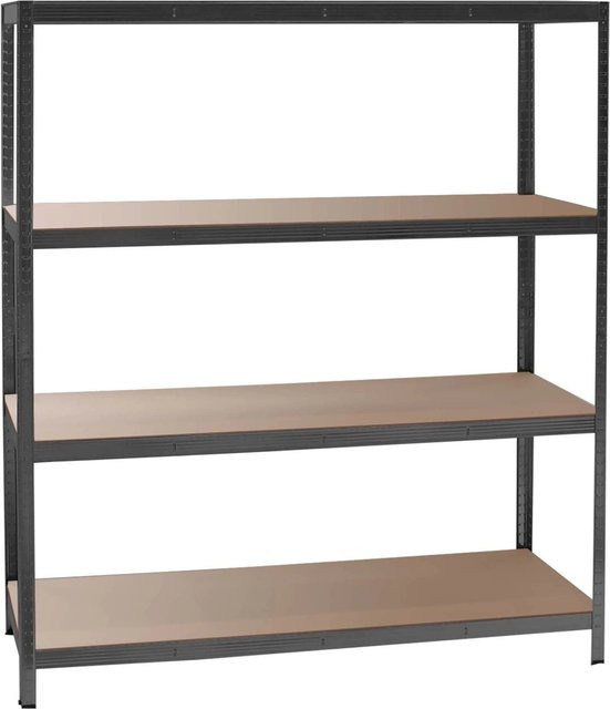 Wiltec Schwerlastregal Schwarz aus Metall und MDF, B/T/H: 160 x 60 x 180 cm - Bild 1