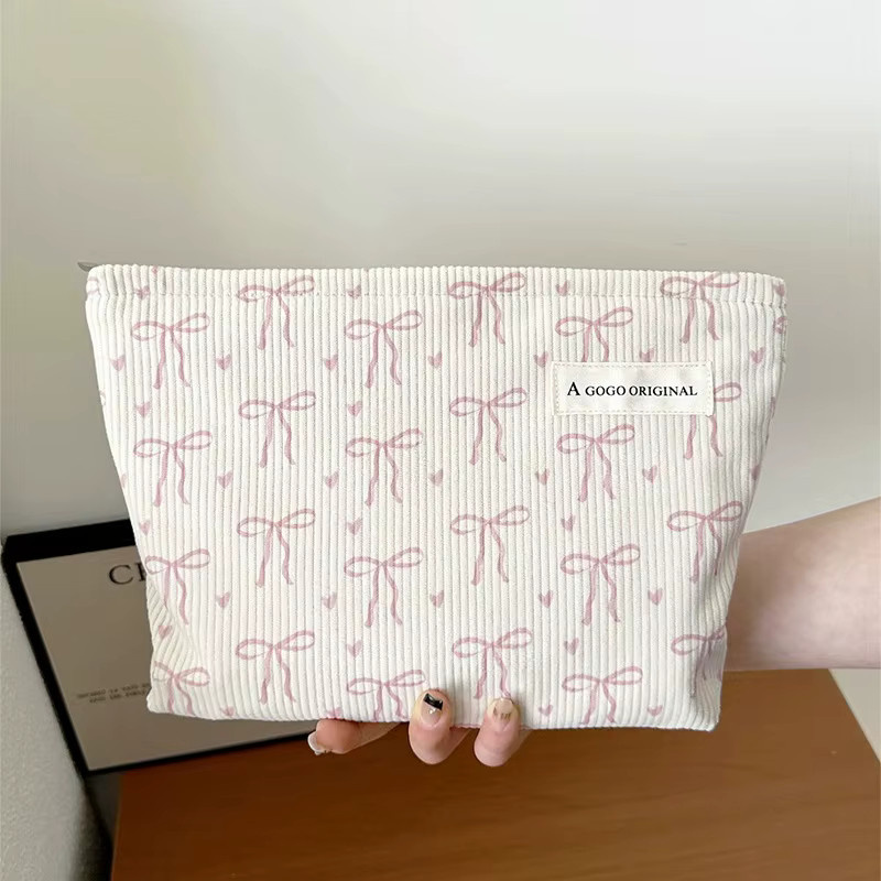 Reise-Make-up-Tasche aus Cord mit Schleifenmuster als Kosmetiktasche und Kulturbeutel mit Reißverschluss - Bild 2