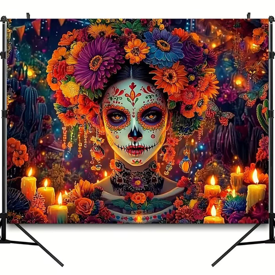 VIKAMA Fotohintergrund Festival of the Dead Skulls mit Skeletten im mexikanischen Stil, Mehrfarbig, B/H: 60 x 40 cm - Bild 4