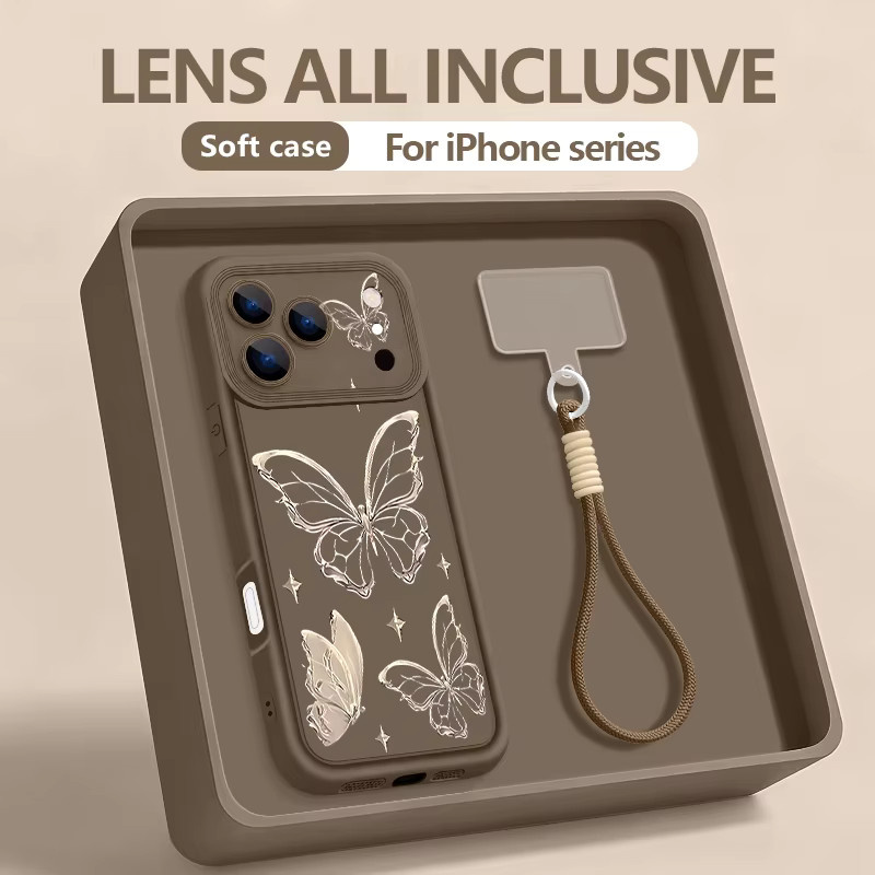 MOESOE Handyhülle mit Schmetterlingsmuster und Lanyard für iPhone, Blau - Bild 1