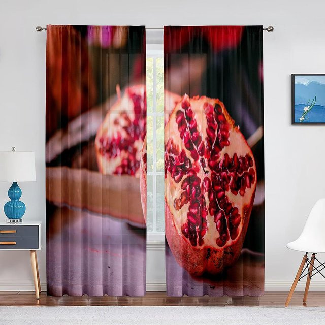 Transparenter Voile-Vorhang mit Granatapfel-Obstmuster von Super Six, moderner Tüll-Fenstervorhang mit Ösen, Breite: 100 cm, Höhe: 250 cm - Bild 1