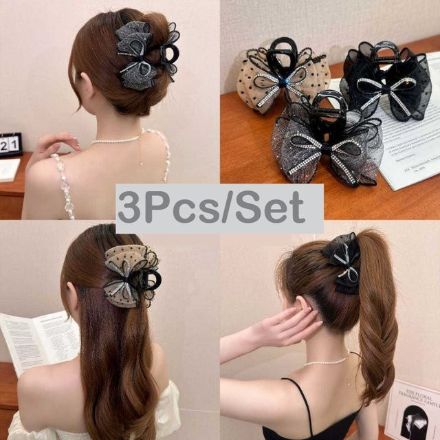 Haarspangen, schwarz, grau, Champagner-Schleife, Unisex - Bild 1