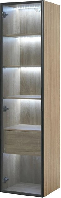 okwish Badezimmerschrank in Natur mit integrierter Lichtleiste, Glastür, 1 Schublade und 1 Tür, B/T/H: 40 x 35 x 165 cm - Bild 1