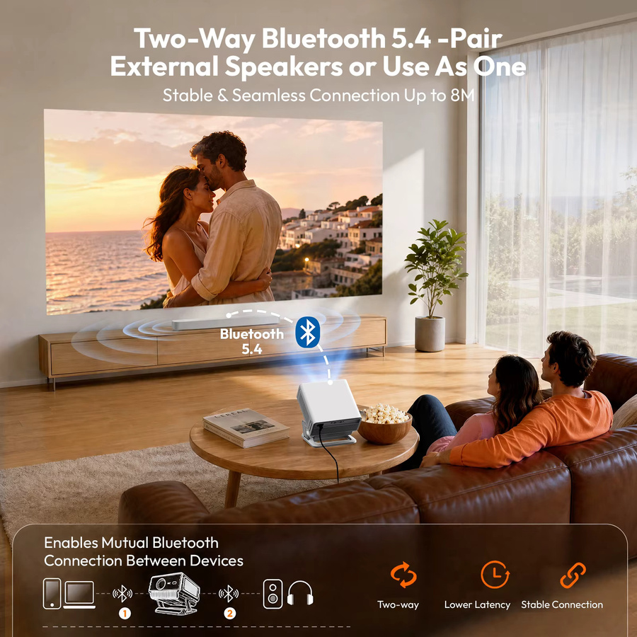 XGODY 4K-Projektor mit 1200 ANSI Lumen, Full HD native Auflösung, KI-Autofokus und 6D-Trapezkorrektur, weiß - Bild 7
