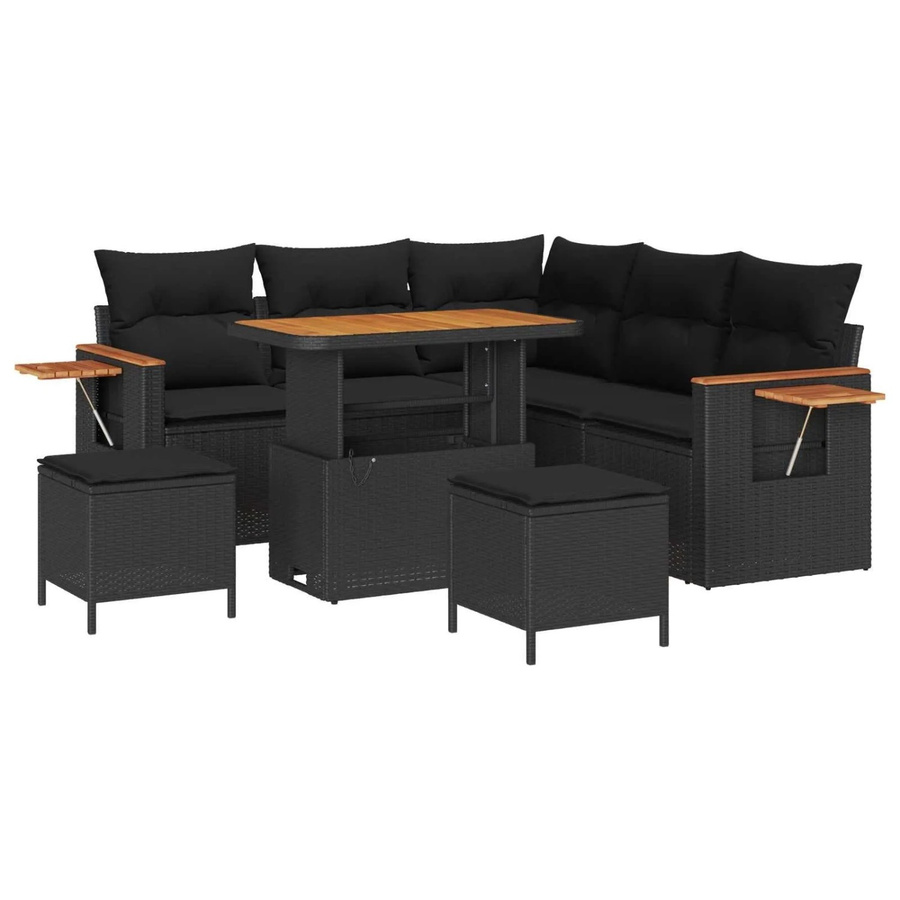 vidaXL Gartensofa-Set in U-Form mit 8 Teilen und Kissen, Schwarz, Poly-Rattan und pulverbeschichtetem Stahl mit Stauraumfunktion - Bild 2