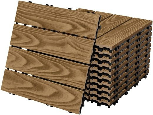 ML-Design WPC Terrassenfliesen Teak in Holzoptik braun, 55 Stück, B/T: 30 x 30 cm, mit Klicksystem und Drainage - Bild 1
