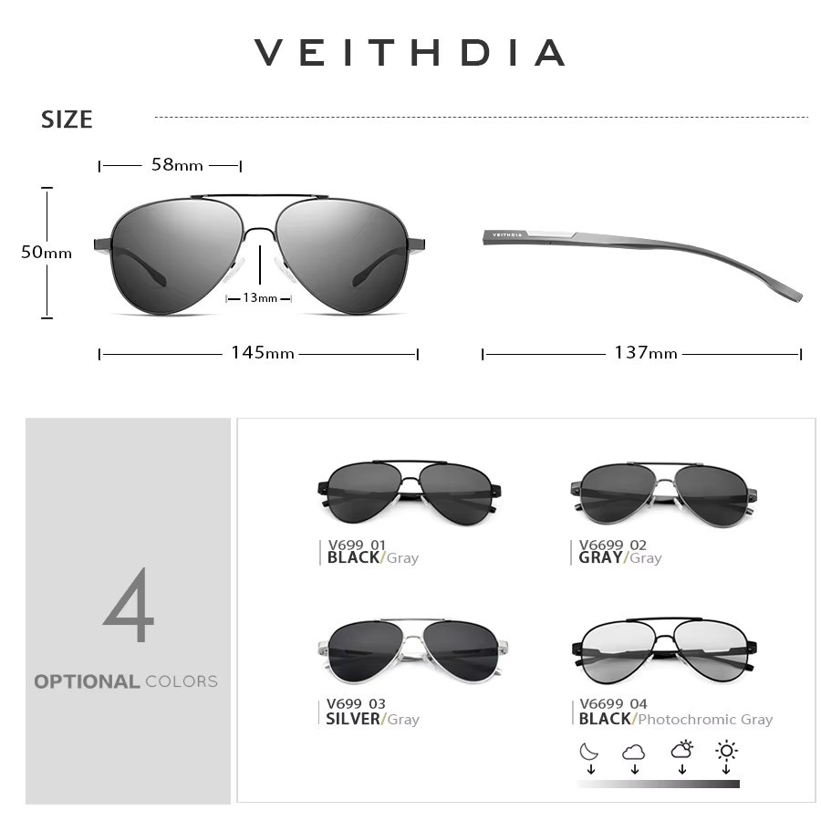 VEITHDIA FH66099 Sportsonnenbrille, Metall, schwarz, polarisiert, Vollrand - Bild 2