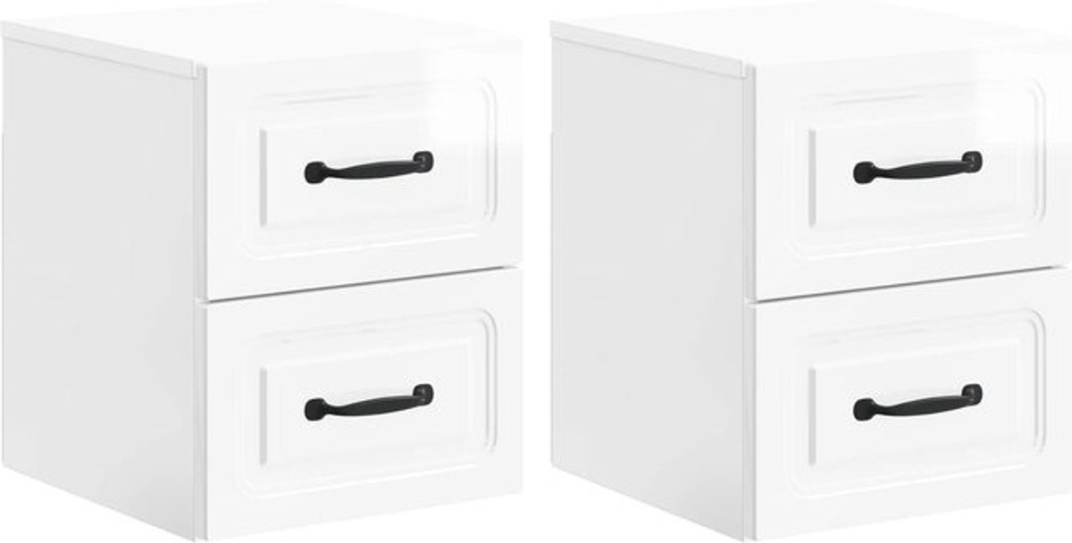 Set aus 2 wandmontierten Nachttischen von vidaXL in Weiß, modern und minimalistisch aus Holzwerkstoff, B/H/T: 34,5 x 33 x 40 cm - Bild 1